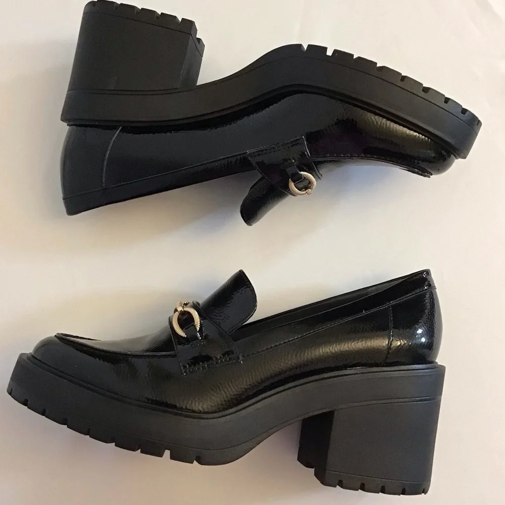 Franco Sarto 9.5 Desma Platform Chunky Loafers Women’s Black Patent Horsebit